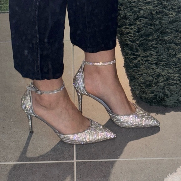 Steve Madden silver rhinestone ankle strap heels - Picture 6 of 7